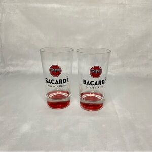 Bacardi Puerto Rico Highball Glasses Red Base Logo Set of 2 Barware